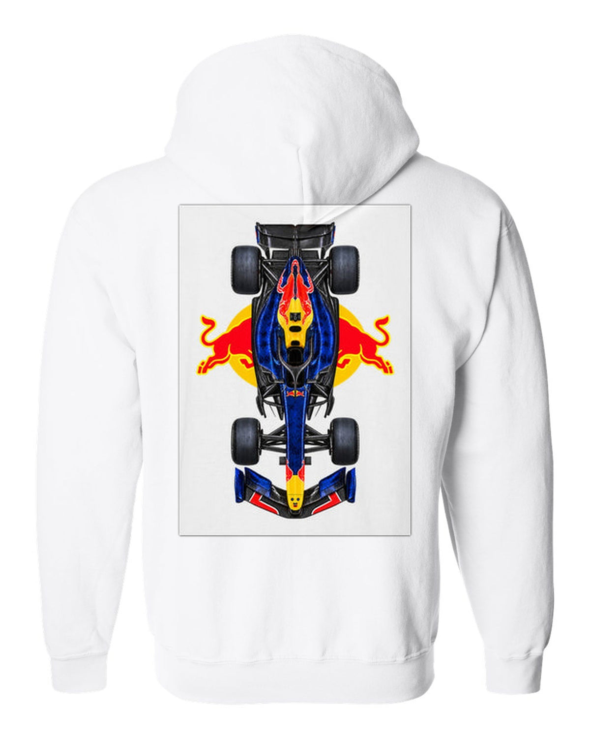 Red Bull RB22 Formula 1 overhead poster artwork white zip hoodie back view with the design