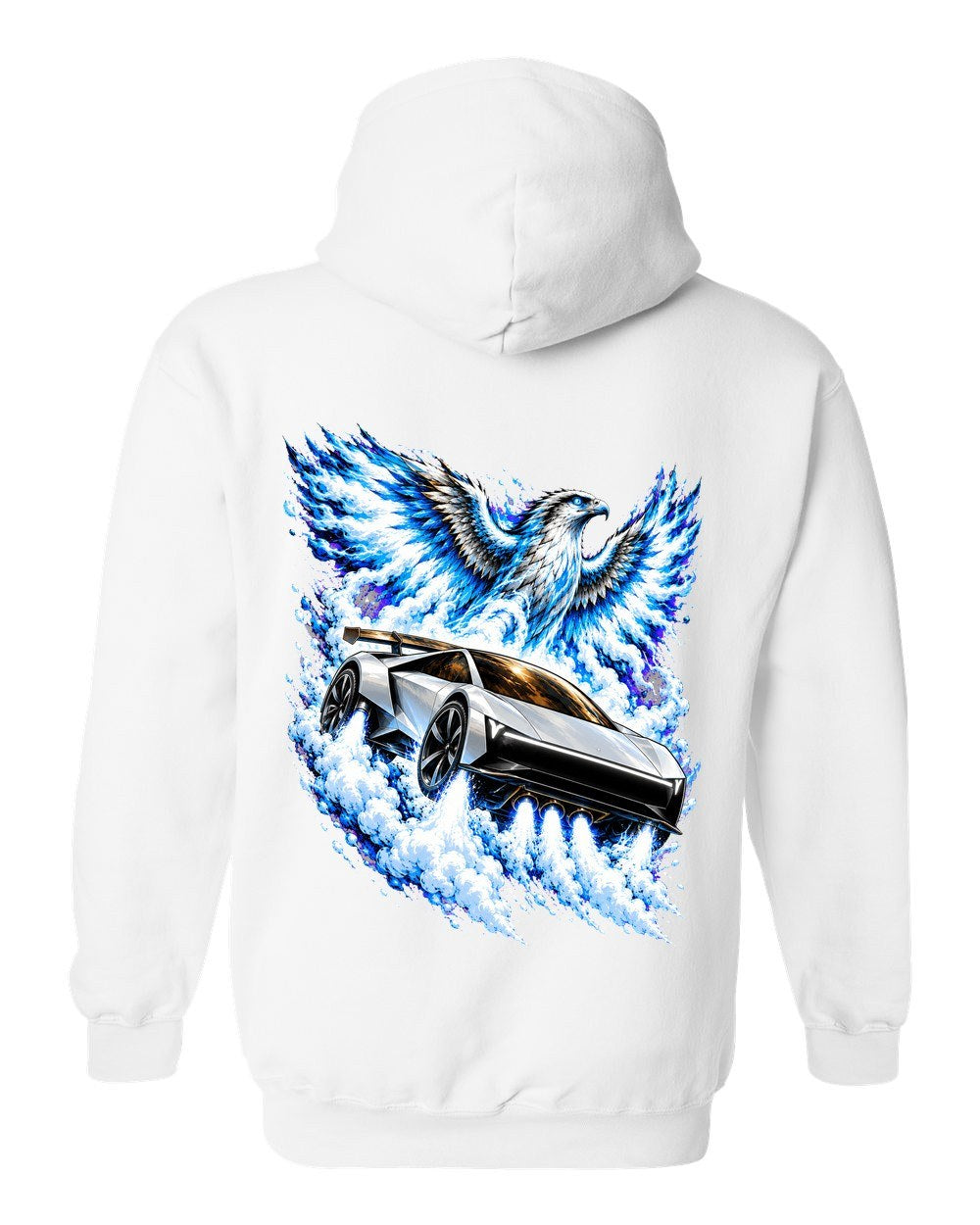 Tesla Roadster Ice Falcon Pull Over Hoodie White back