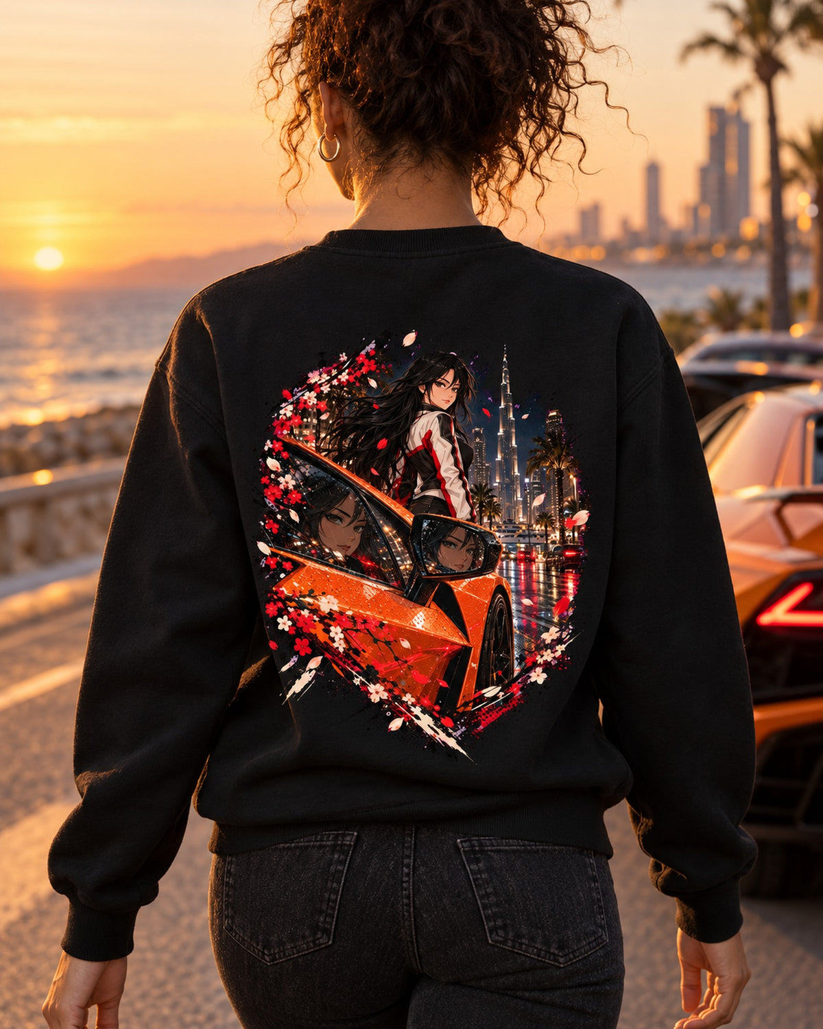 Lamborghini Revuelto Anime Girl Shirt, Hoodie & More Crewneck Black worn hero