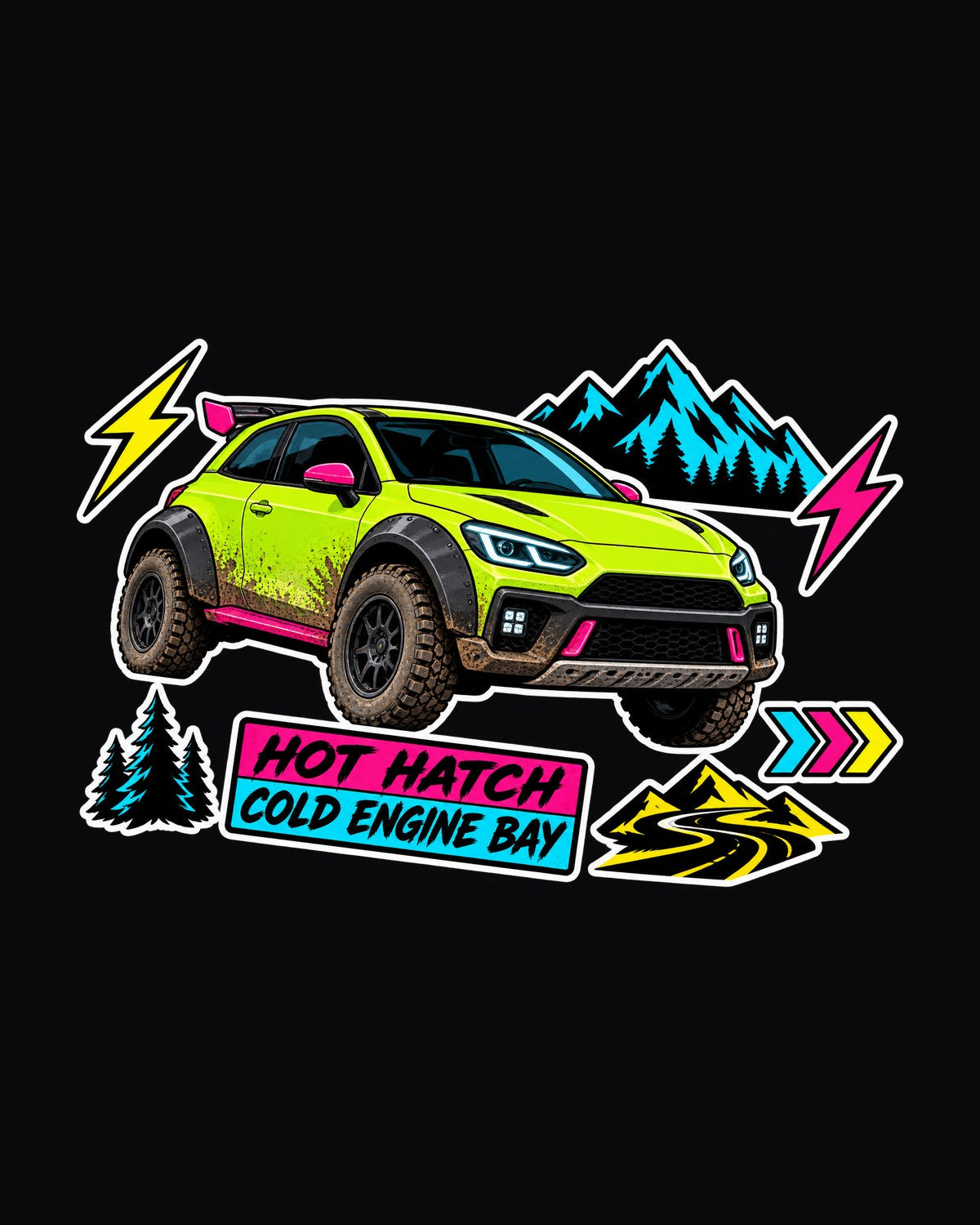 Rivian R3X Slap Sticker Collage Shirt, Hot Hatch EV Tee design only