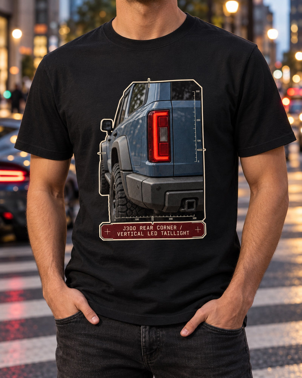 Toyota Land Cruiser 300 J300 Vertical LED Taillight Macro Tee T-Shirt Black worn hero