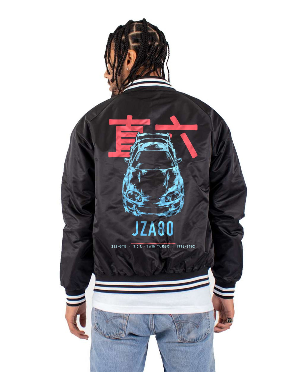 JZA80 2JZ-GTE Full-Back Graphic Tee Bomber Jacket Black back