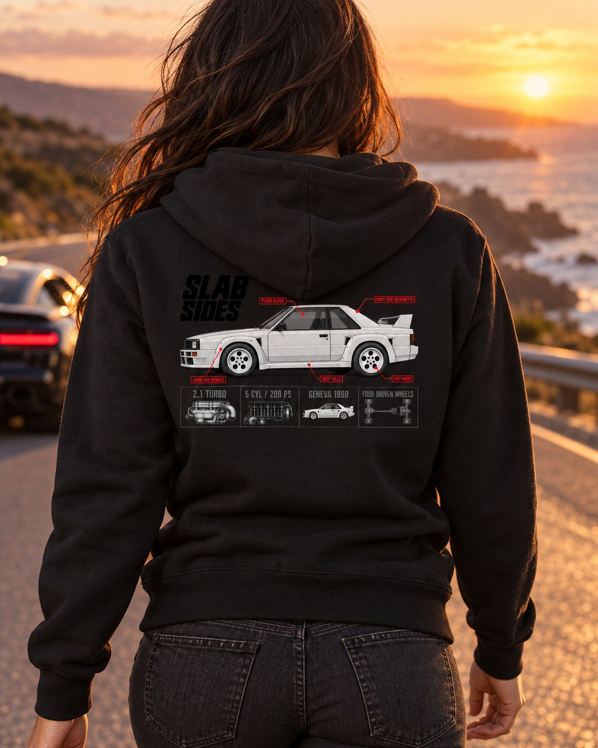 Audi Ur-Quattro Type 85 Slab Sides Spec Poster Shirt Zip Hoodie Black worn hero