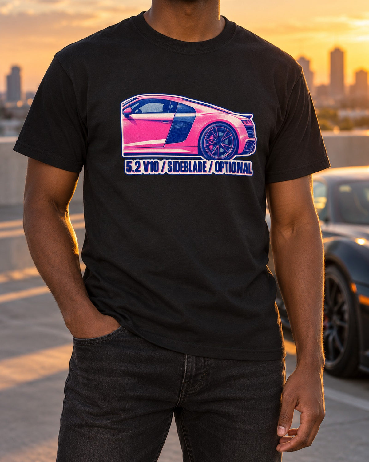 Audi R8 4S 5.2 V10 Sideblade Risograph Two-Ink Shirt T-Shirt Black worn hero