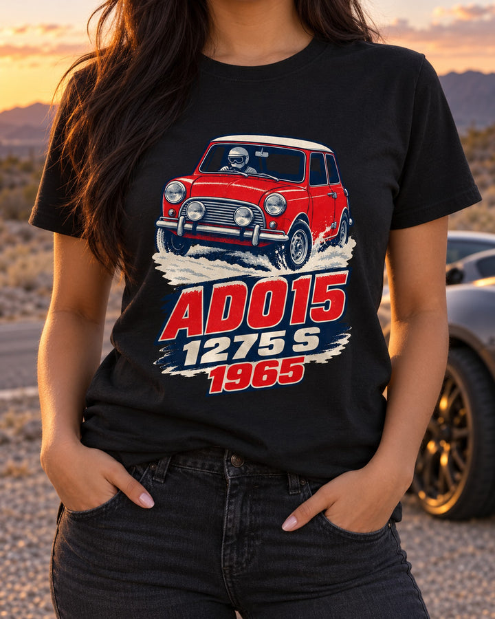 Mini Cooper S ADO15 1965 Monte Rally Litho Poster Shirt T-Shirt Black worn hero