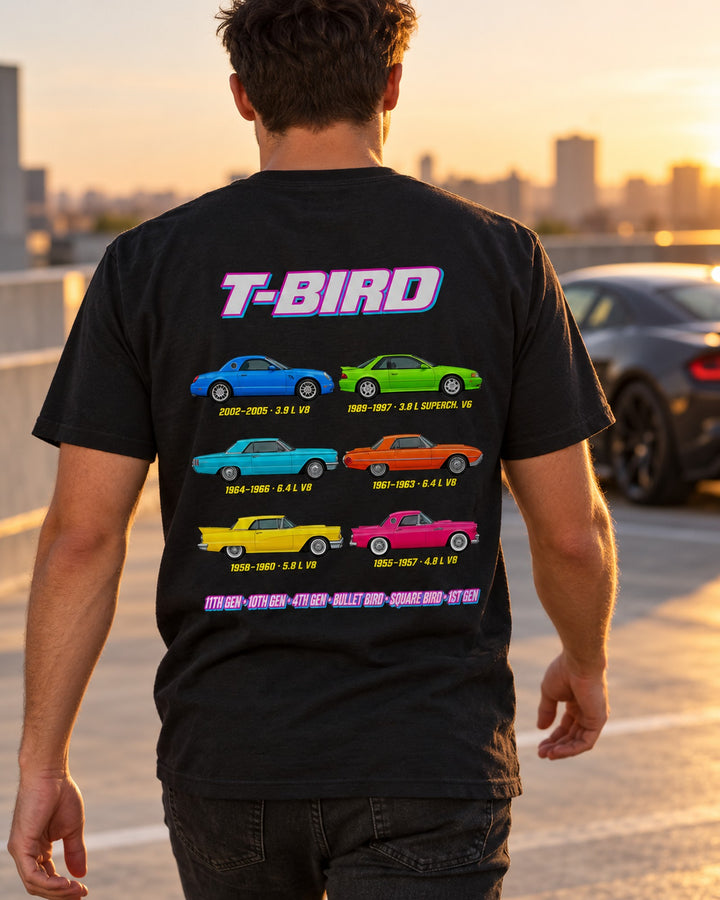 Ford Thunderbird Evolution Poster Full-Back Graphic Tee T-Shirt Black worn hero