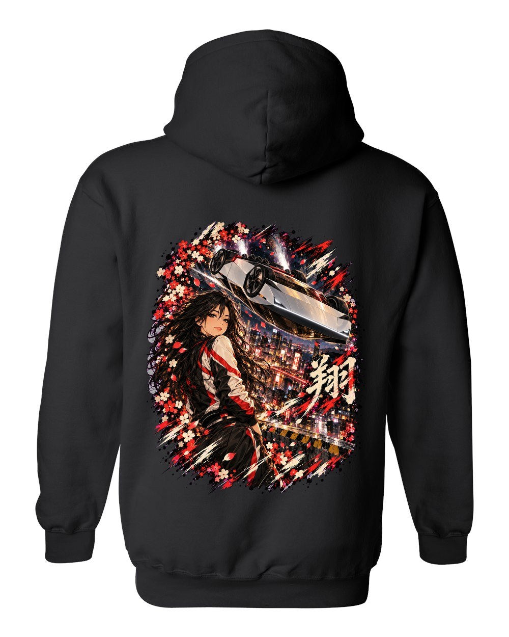 Tesla Roadster Flip Anime Girl Pull Over Hoodie Black back