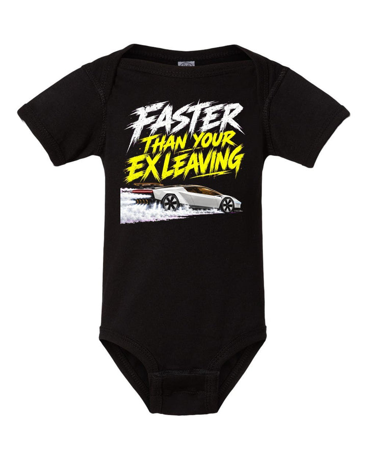 Tesla Roadster Faster Than Your Ex Baby Onesie Black front