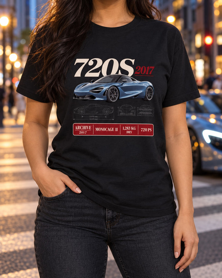 McLaren 720S Archive 2017 Panel Shirt, Car Guy Gift T-Shirt Black worn hero