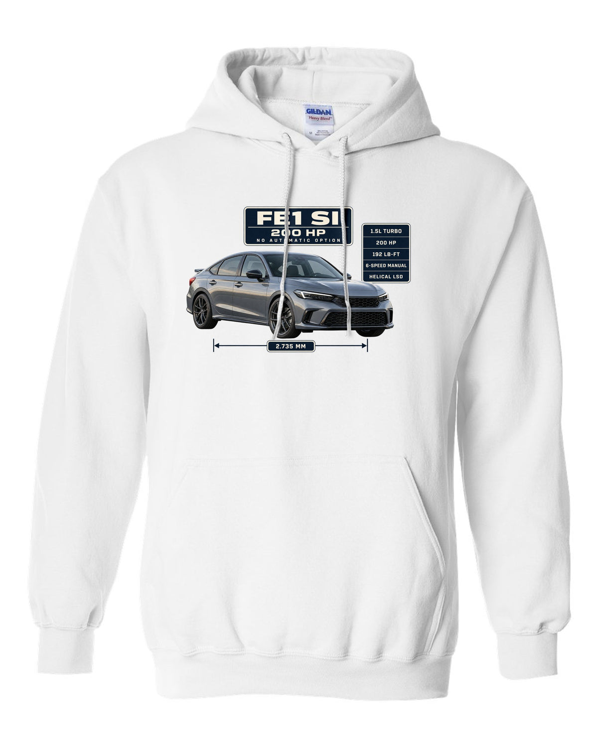Honda Civic Si FE1 sedan front three-quarter spec poster print white pull over hoodie front view with the design