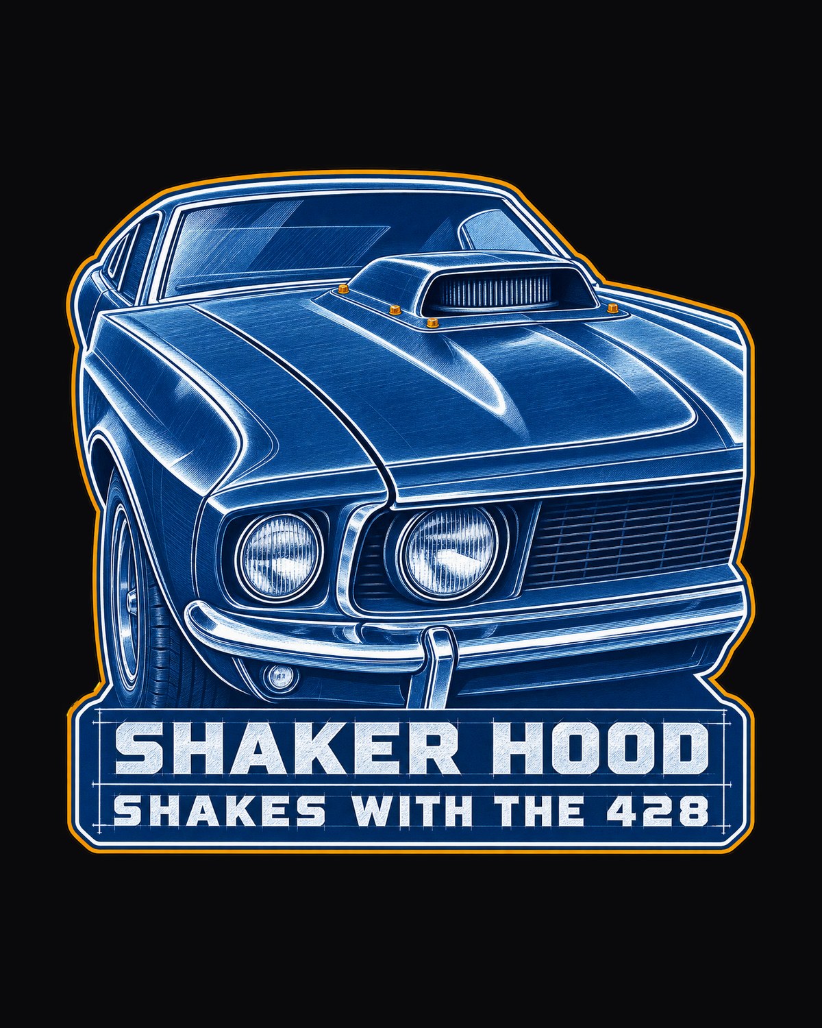 1969 Ford Mustang Fastback Shaker Hood Cyanotype Shirt design only