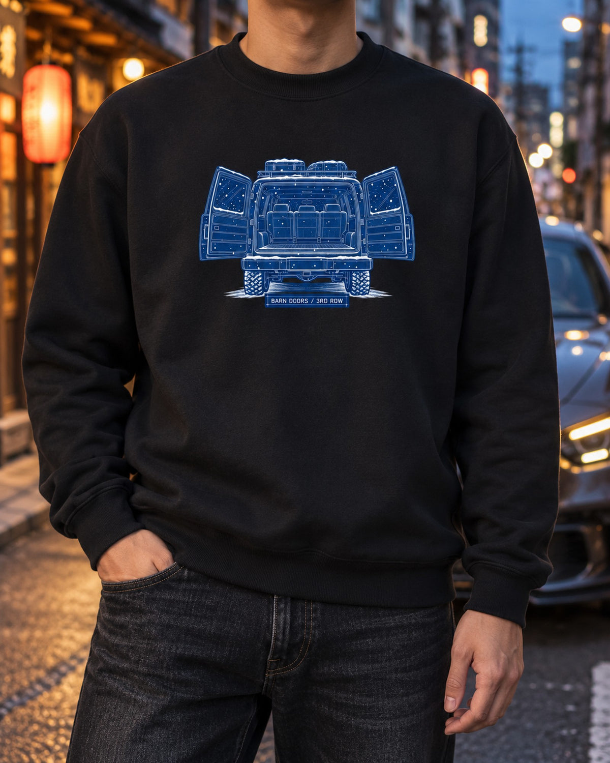 Chevy Suburban GMT400 Barn Doors Blueprint Tee, 1992-1999 Crewneck Black worn hero
