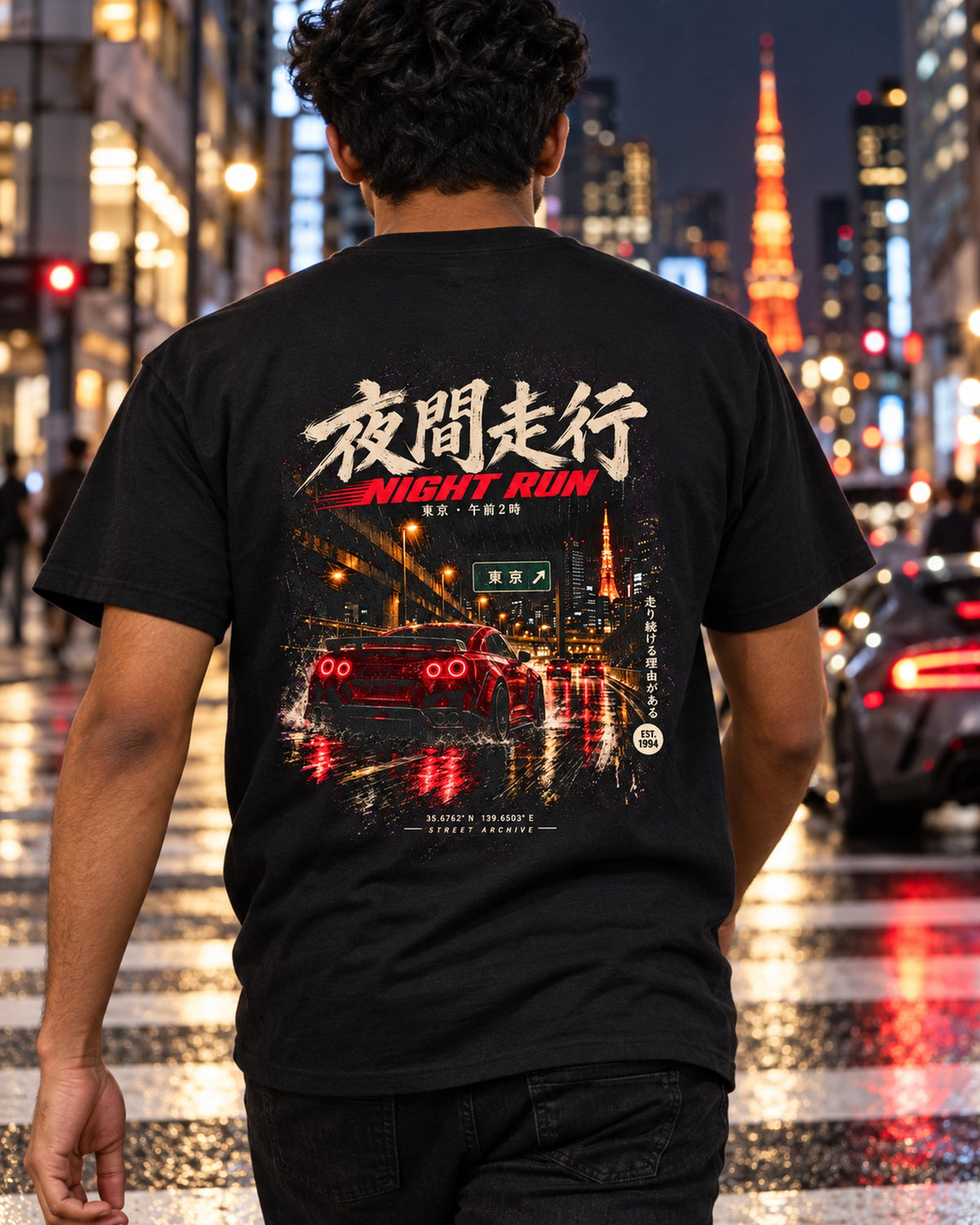 Nissan GT-R R35 Night Run Shirt, Hoodie & More T-Shirt Black worn hero