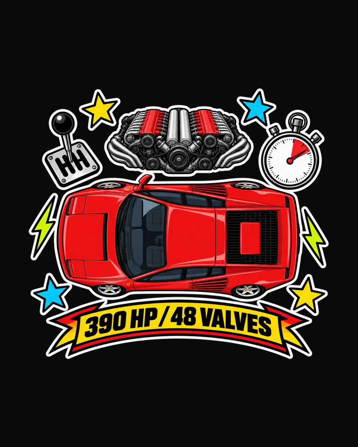 Ferrari Testarossa Strakes Sticker Bomb Collage Tee design only
