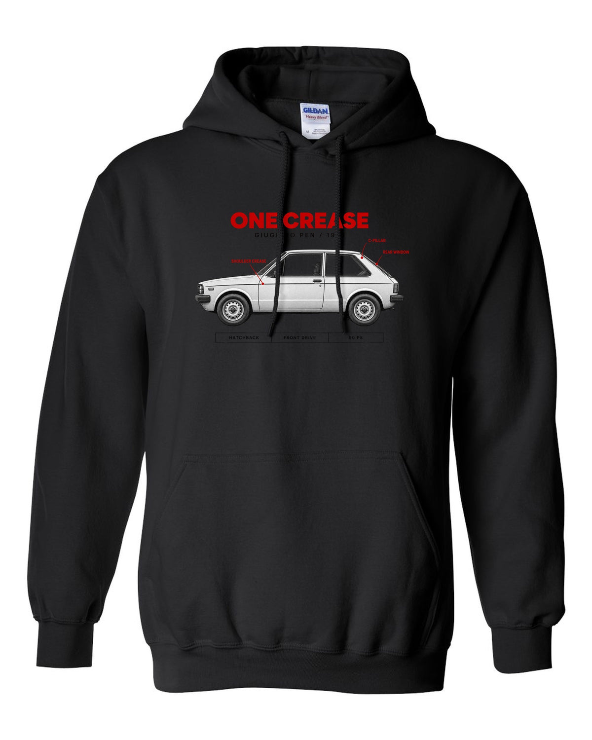 VW Golf Mk1 1974 Giugiaro Spec Poster print black pull over hoodie front view with the design