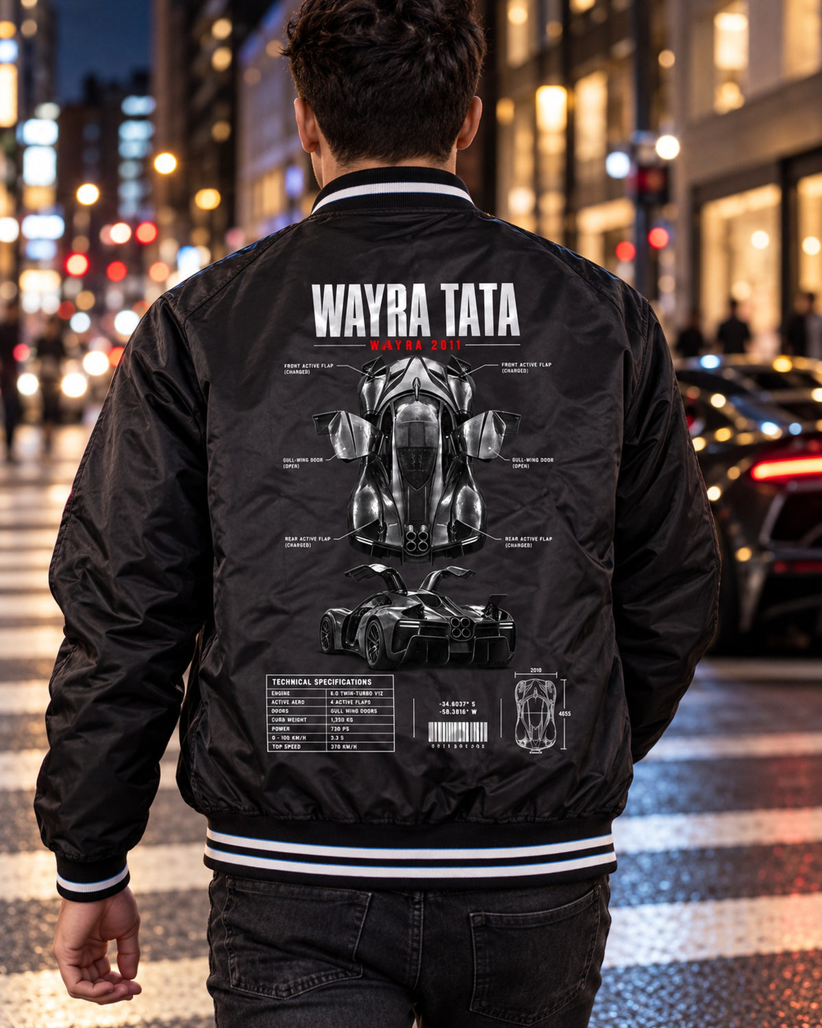 Pagani Huayra 2011 Wind Spec Poster Shirt, Hypercar Fan Gift Bomber Jacket Black worn hero