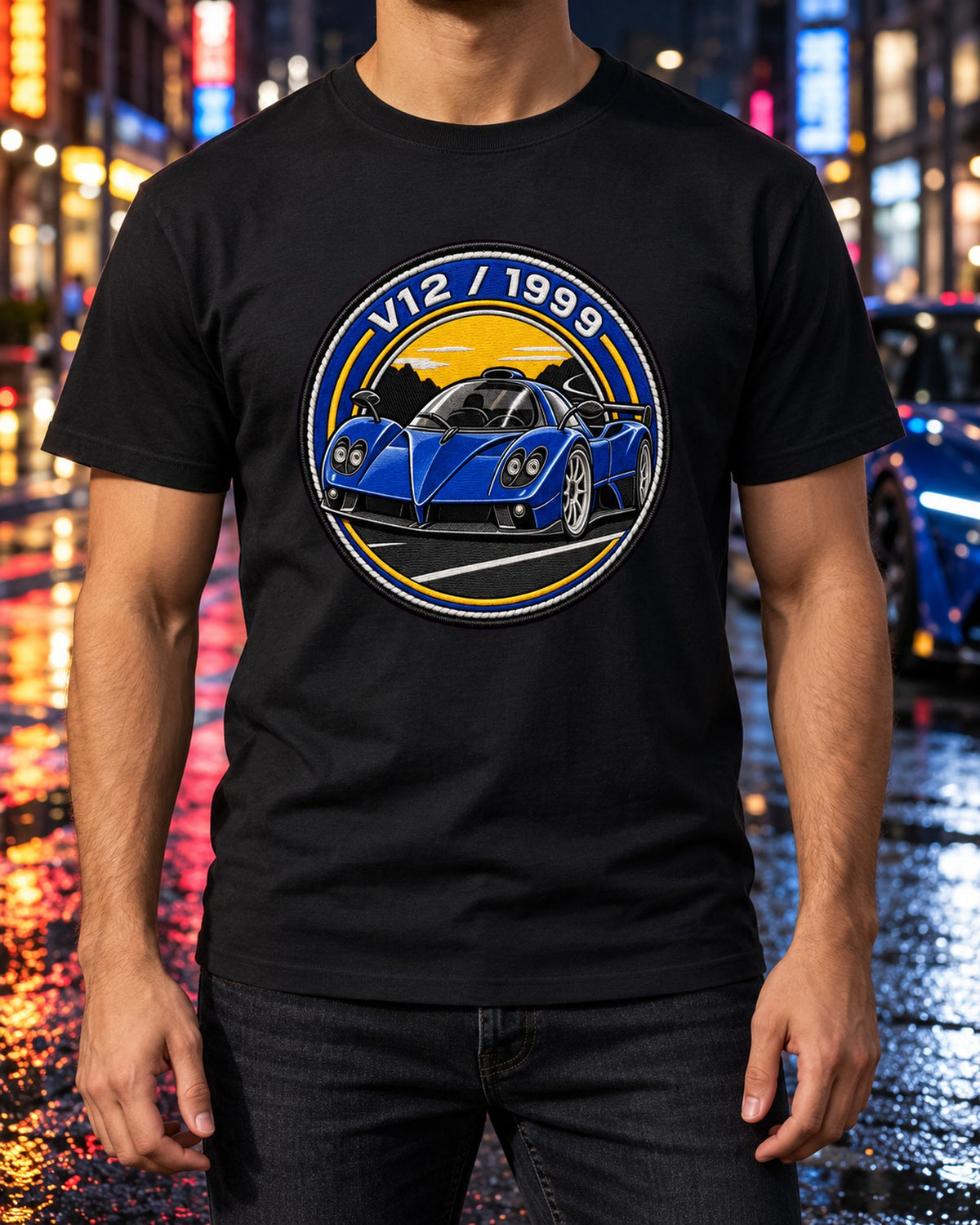 Pagani Zonda C12 Varsity Embroidery Style Tee T-Shirt Black worn hero