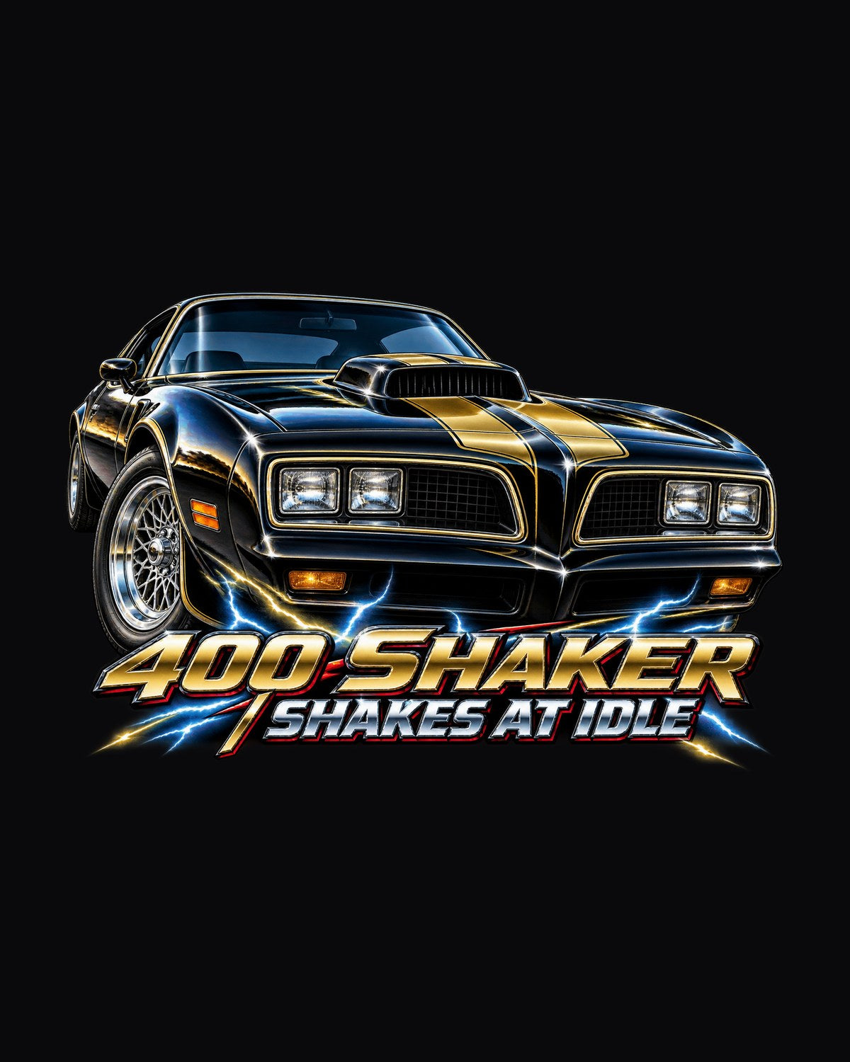 1977 Pontiac Trans Am 400 Shaker Hood Airbrush Chrome Tee design only