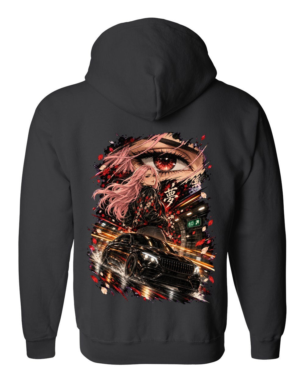 Mercedes-AMG C63 Anime Girl Zip Hoodie Black back