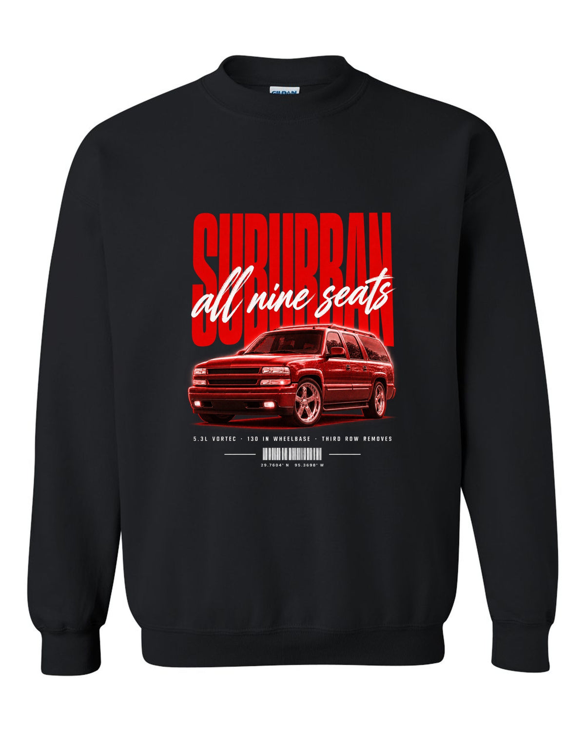 2000-06 Chevy Suburban GMT800 street poster print black crewneck front view with the design
