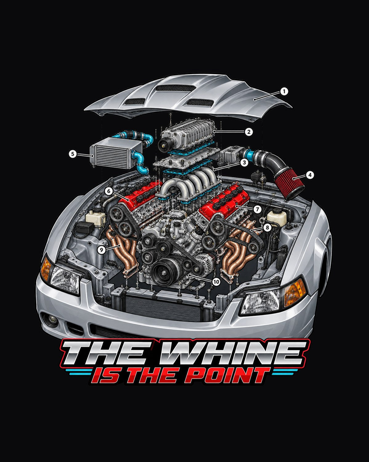 Supercharged SN95 Mustang Terminator-Spec Exploded View Tee design only