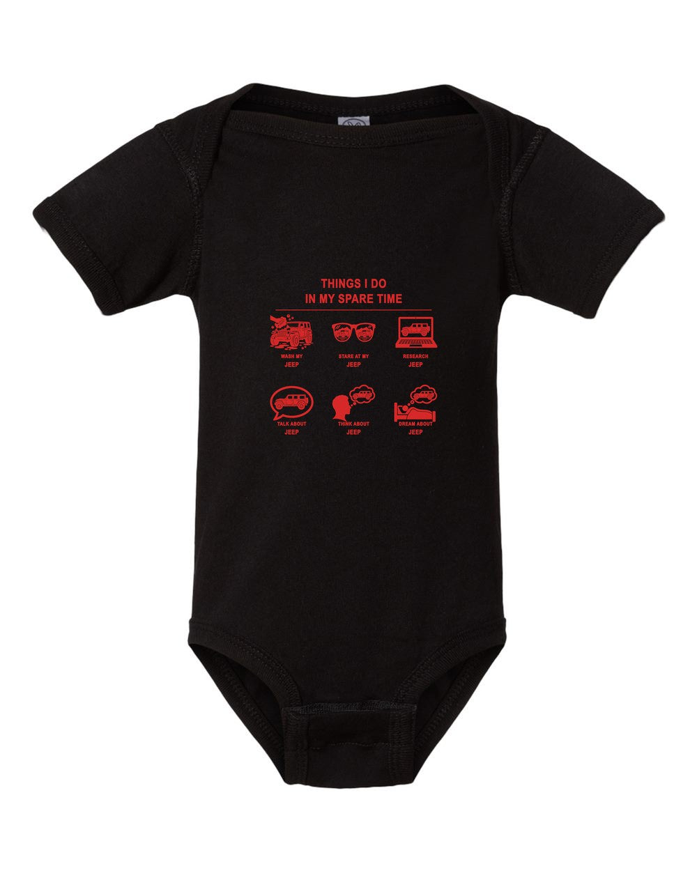 Jeep Things I Do Baby Onesie Black front