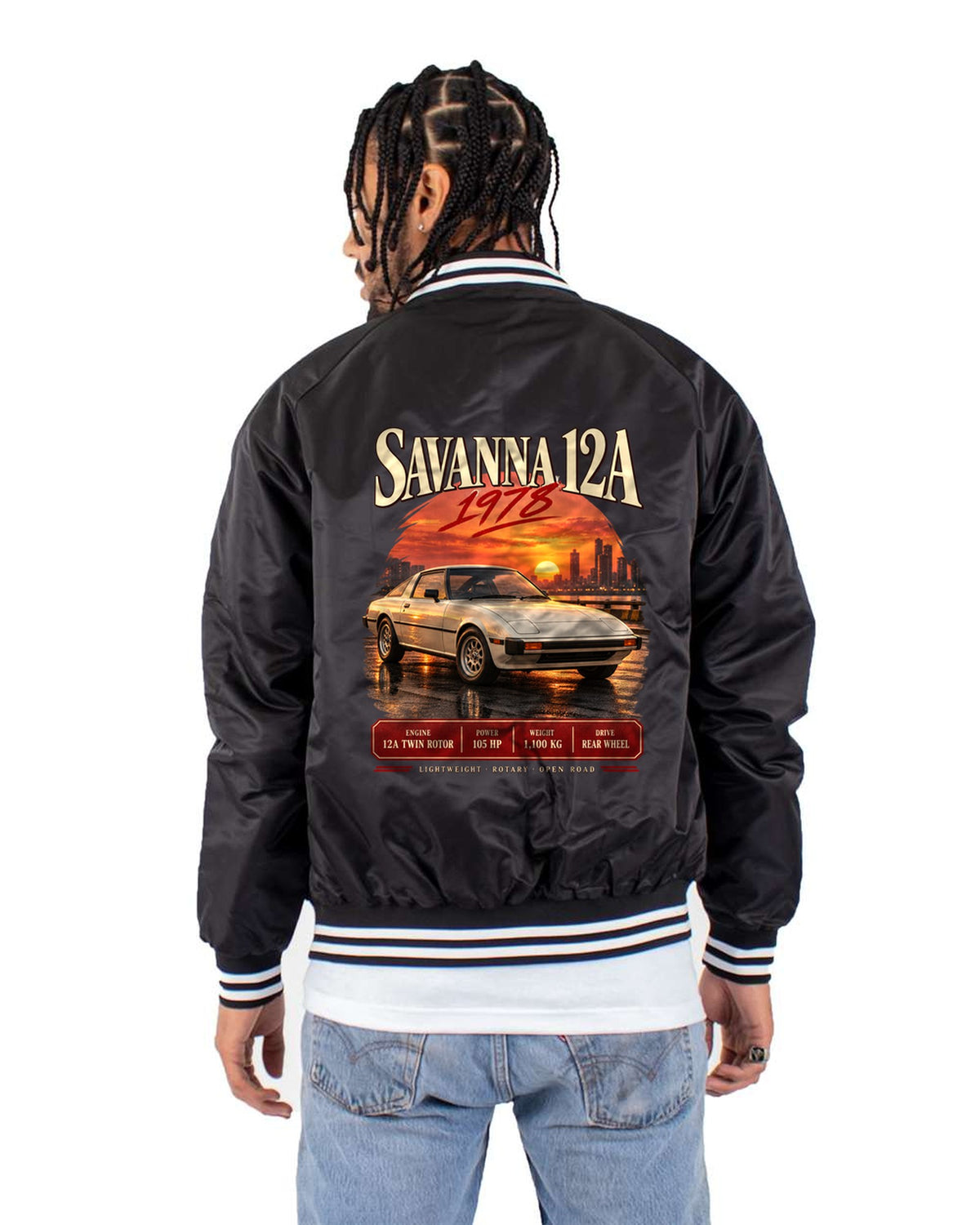 Mazda RX-7 SA22C Savanna Archive Panel Shirt, 1978 to 1985 Bomber Jacket Black back