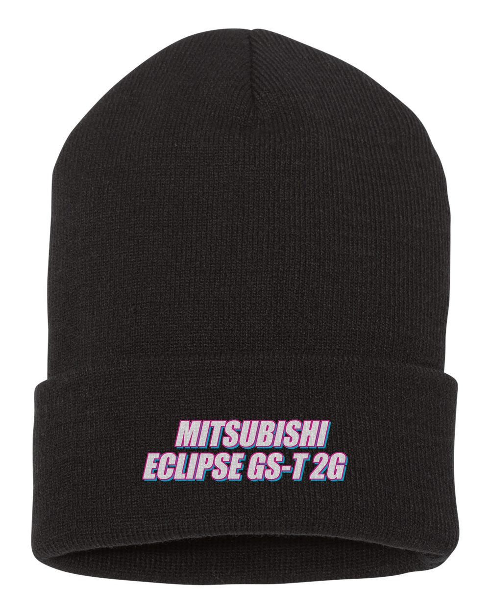 Mitsubishi Eclipse Gs-T 2G black beanie front view with car name