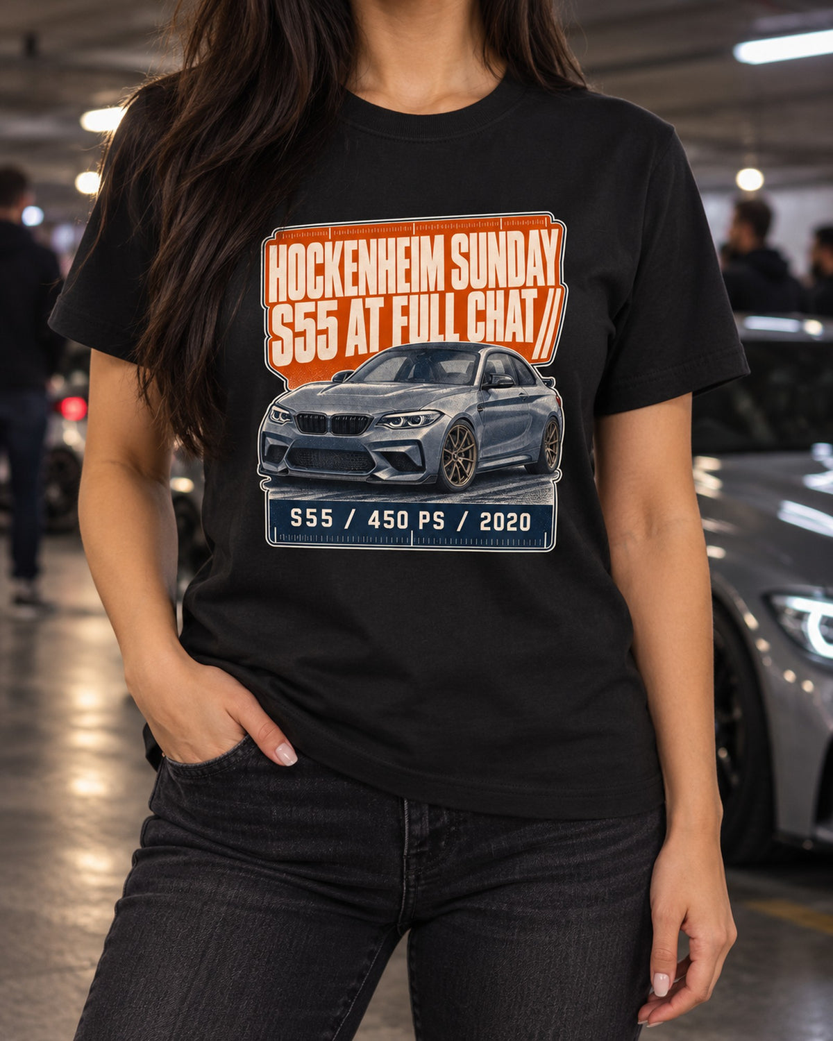 BMW M2 CS F87 Halftone Statement Shirt, Hockenheim S55 Tee T-Shirt Black worn hero