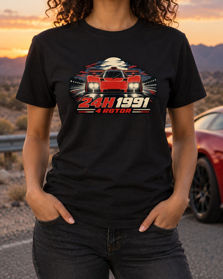 Mazda 787B Le Mans 1991 Night Blaze Vintage Poster Shirt T-Shirt Black worn hero