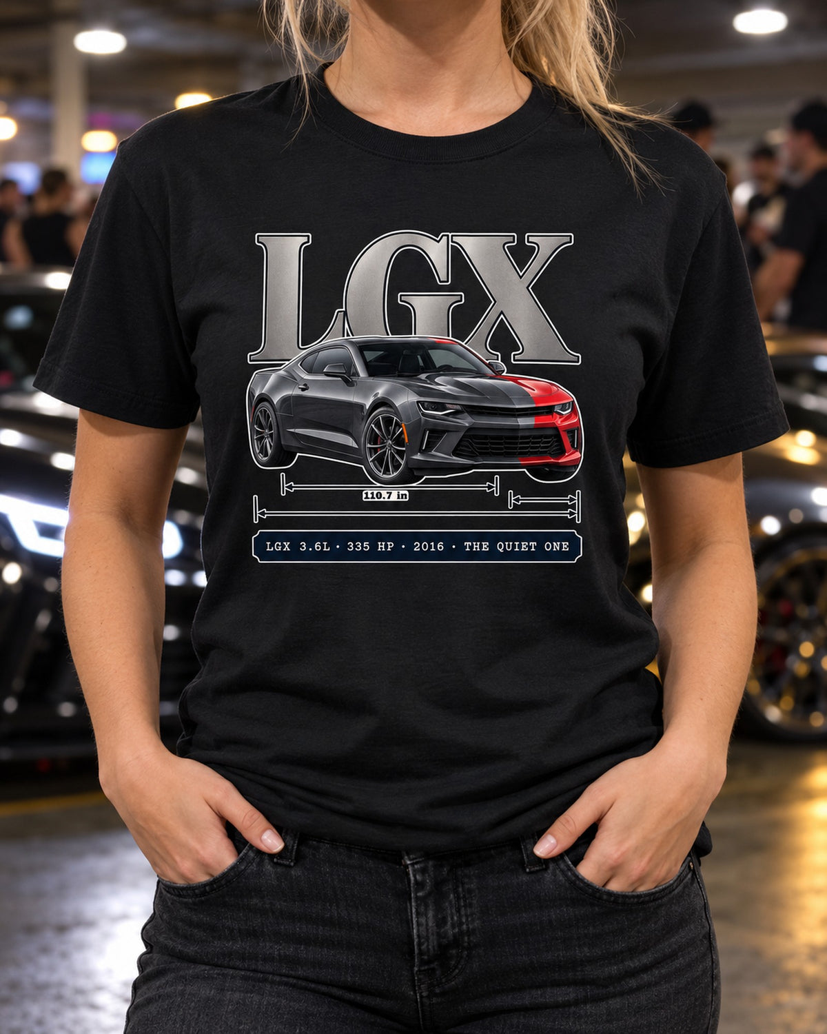 Camaro V6 LGX 3.6L 2016 Archive Panel Shirt, 335 HP T-Shirt Black worn hero