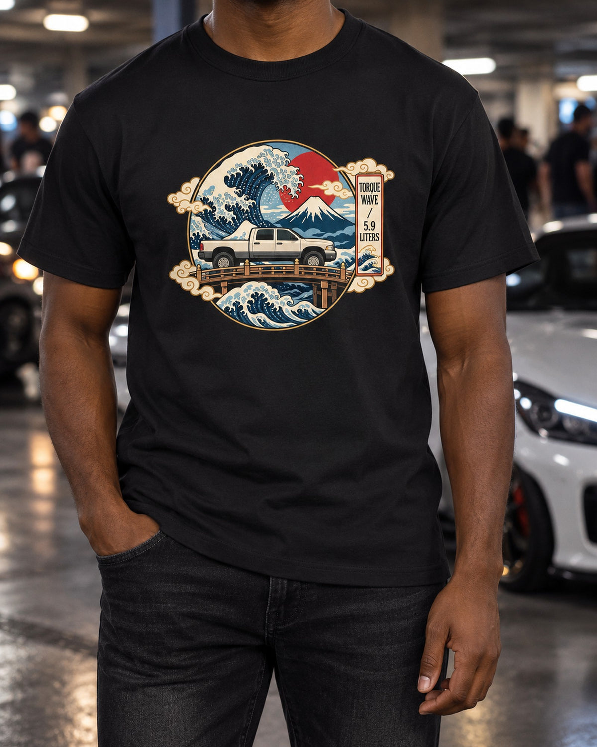 Ukiyo-e Style Dodge Ram 2500 5.9 Cummins Woodblock Shirt T-Shirt Black worn hero