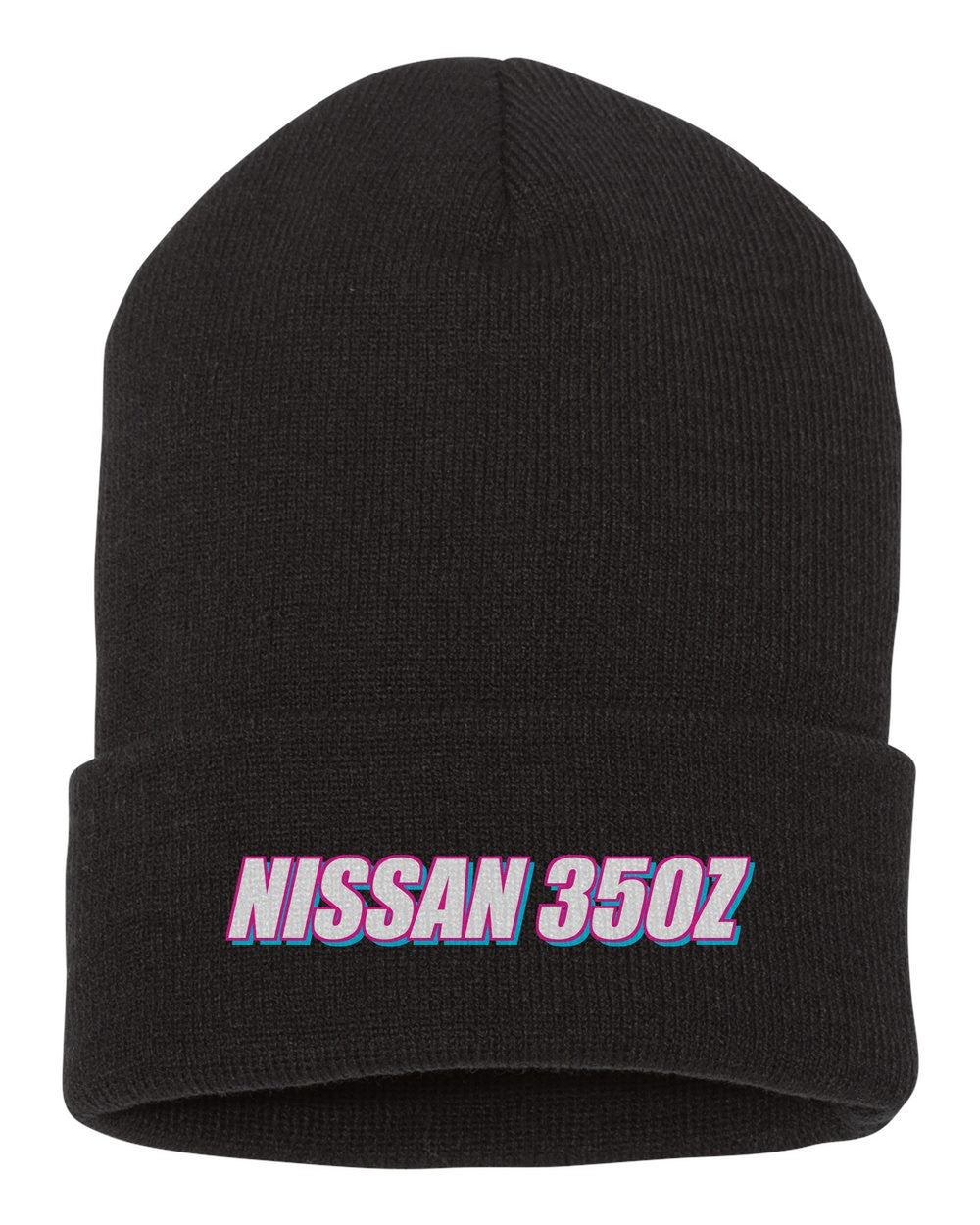 Nissan 350Z black beanie front view with car name