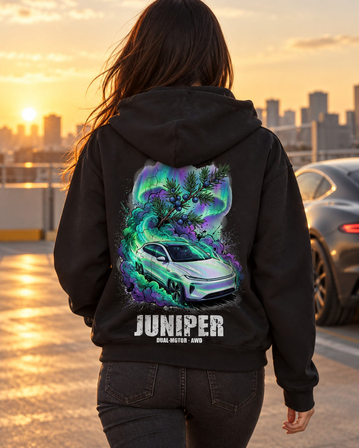 Tesla Model Y Juniper Pull Over Hoodie & Zip Hoodie Zip Hoodie Black worn hero