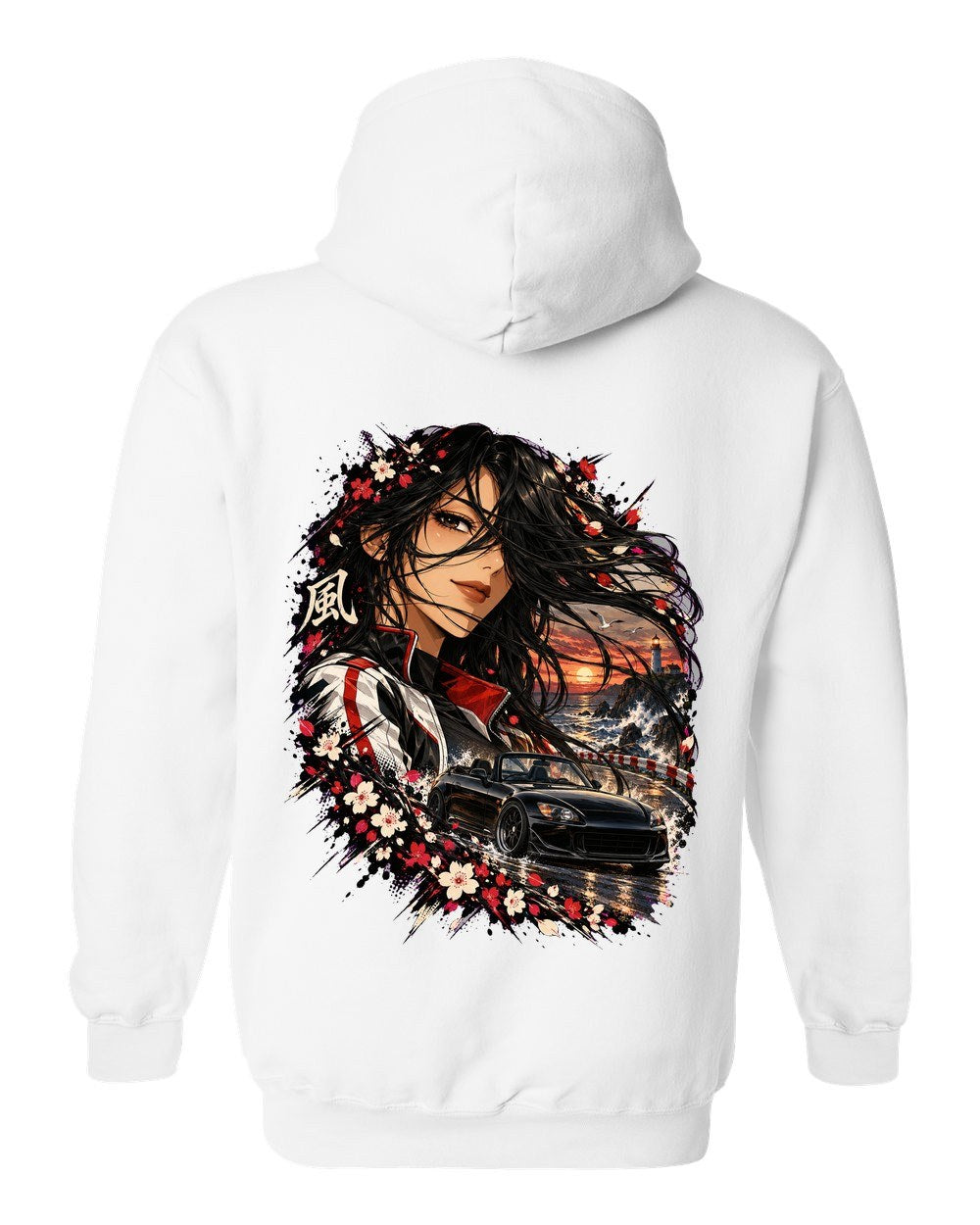 Honda S2000 Anime Girl Pull Over Hoodie White back
