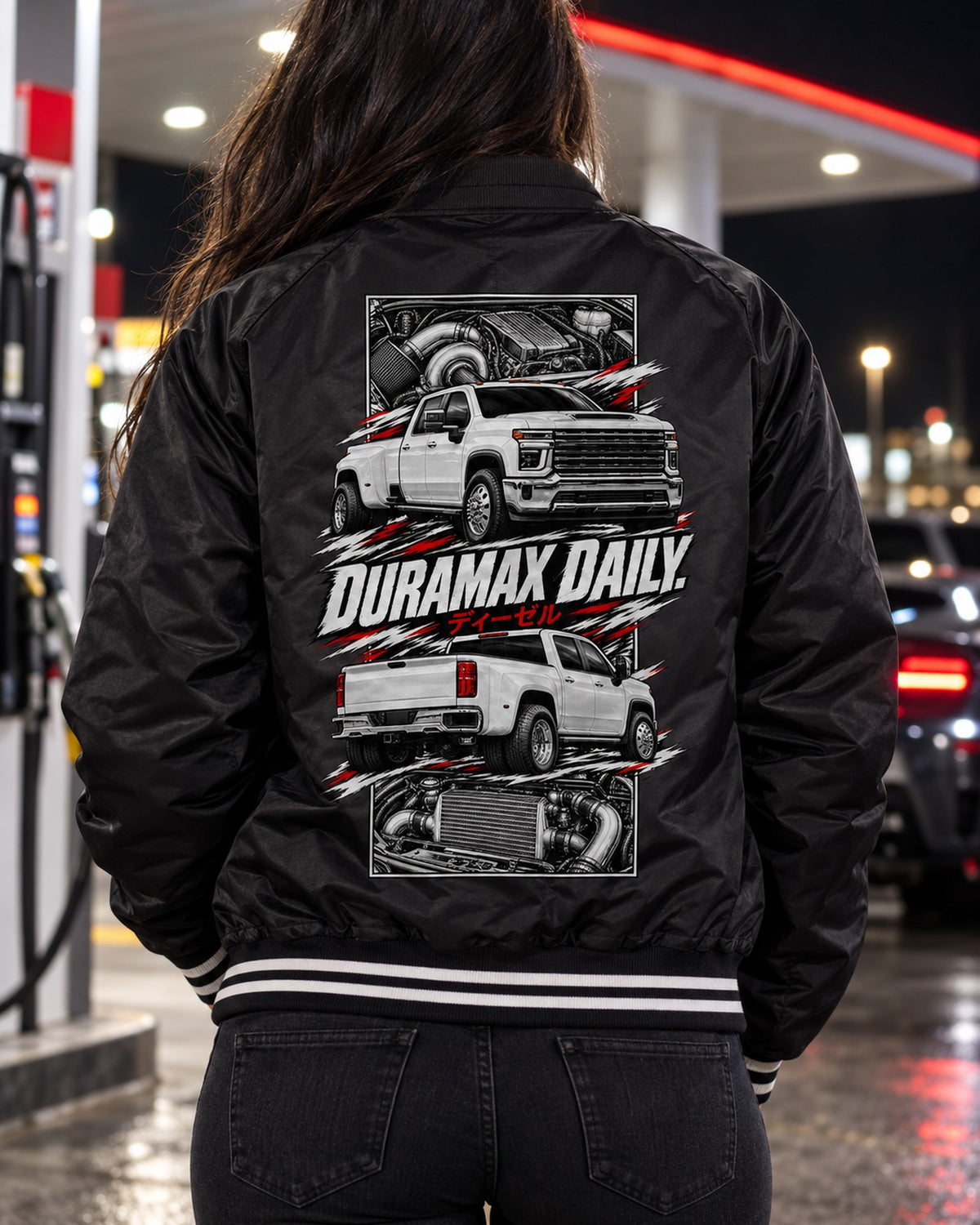 Chevy Silverado Hd Torn Poster Full-Back Graphic Tee Bomber Jacket Black worn hero