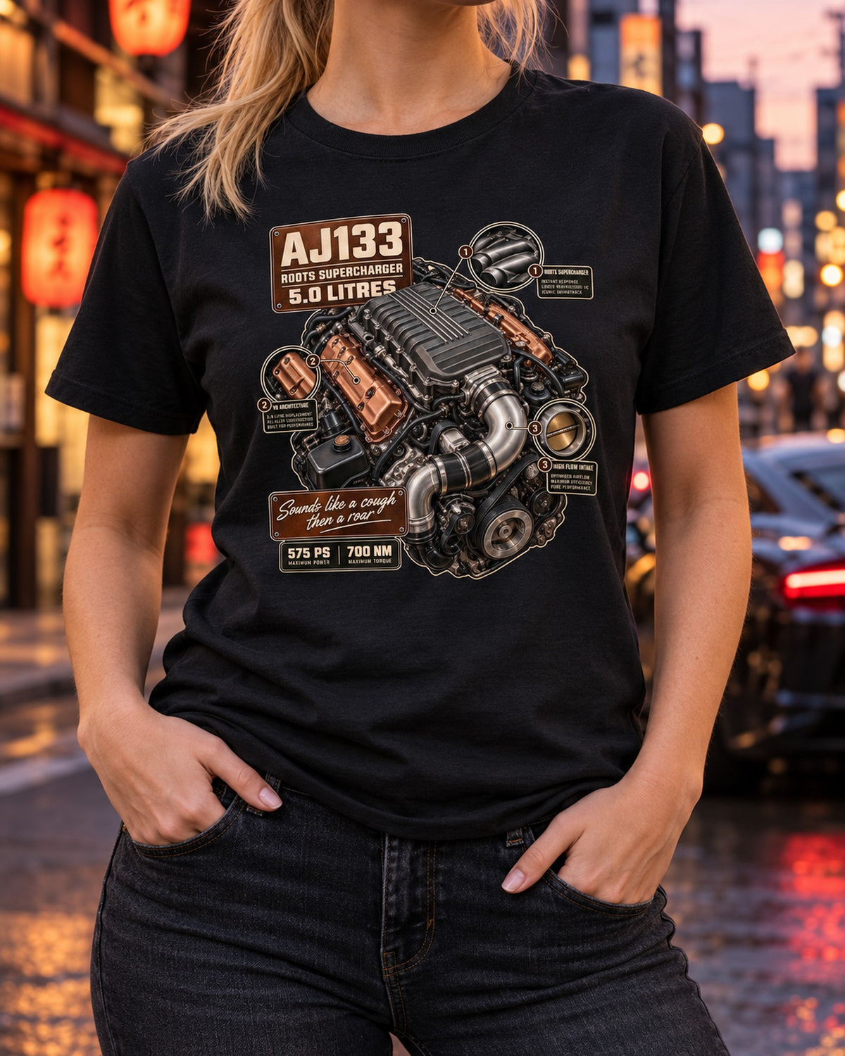 Jaguar F-Type R SVR AJ133 Engine Hero Shirt, 5.0 Litres T-Shirt Black worn hero