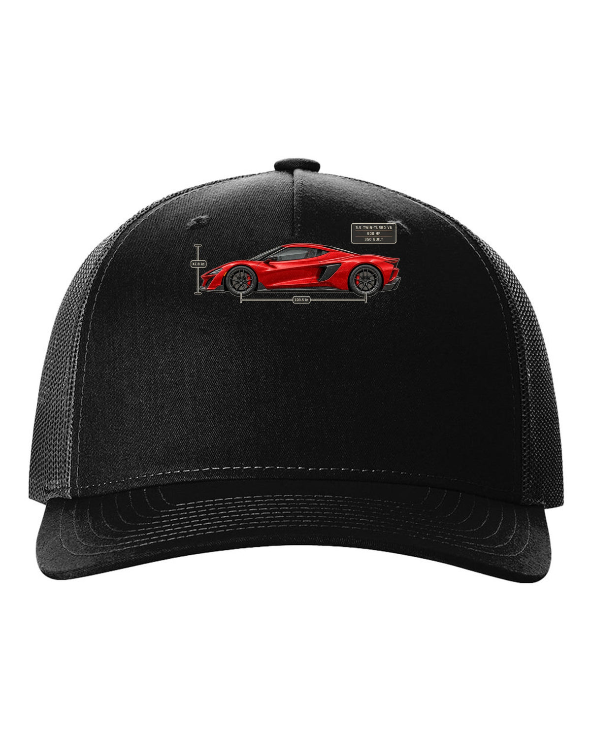 Acura NSX NC1 Type S Side Dimension Blueprint Tee, Car Gift black hat front view with the design