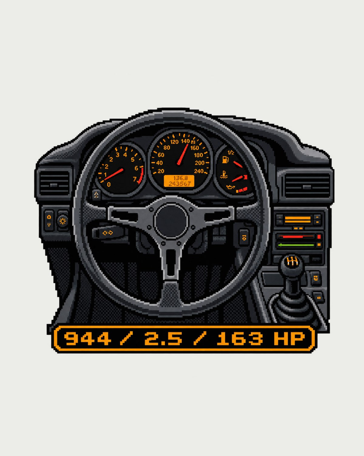 Porsche 944 Dash LCD Pixel Art print Tee design only