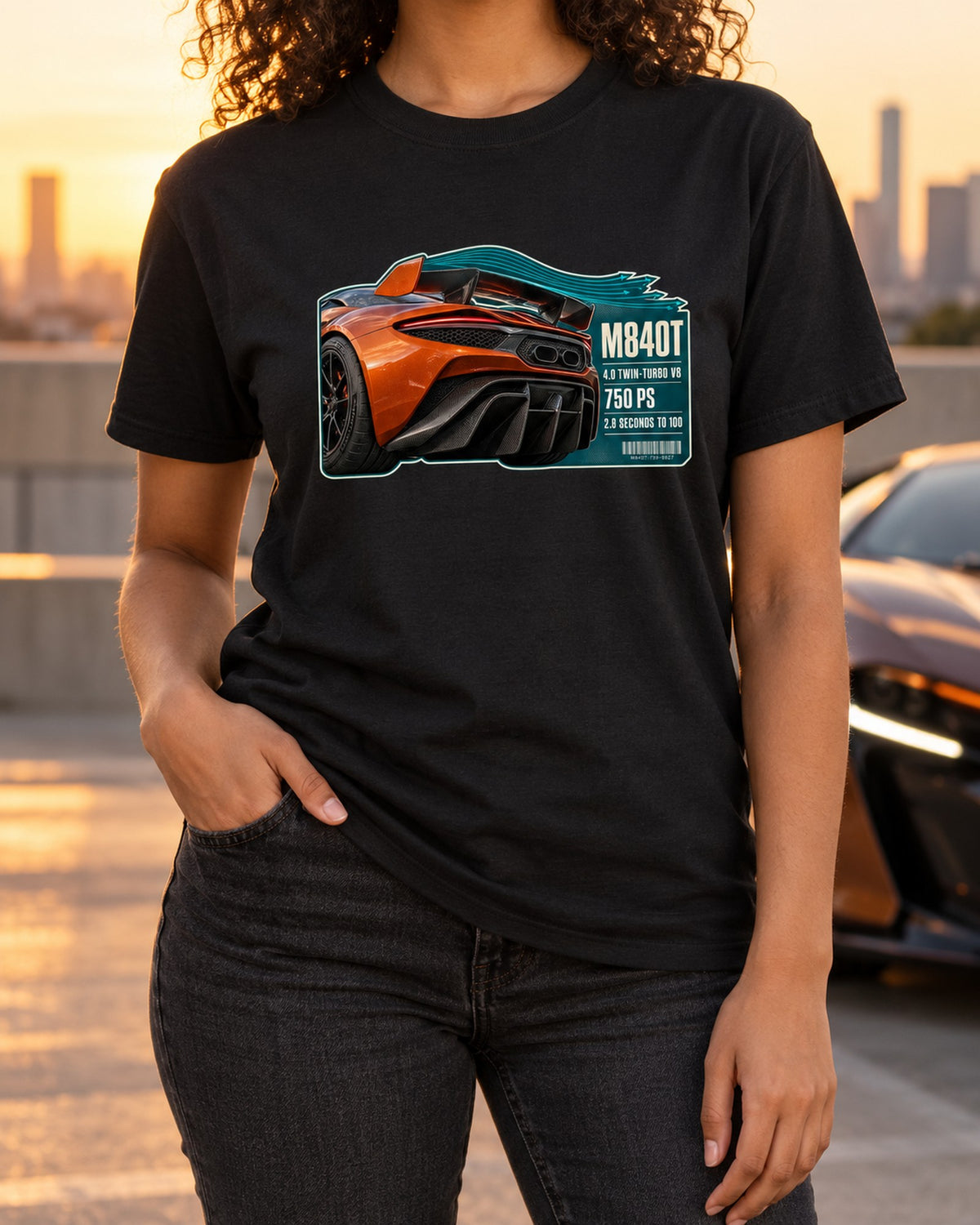 McLaren 750S Taillight Close-Up Tee, M840T Car Guy Shirt T-Shirt Black worn hero