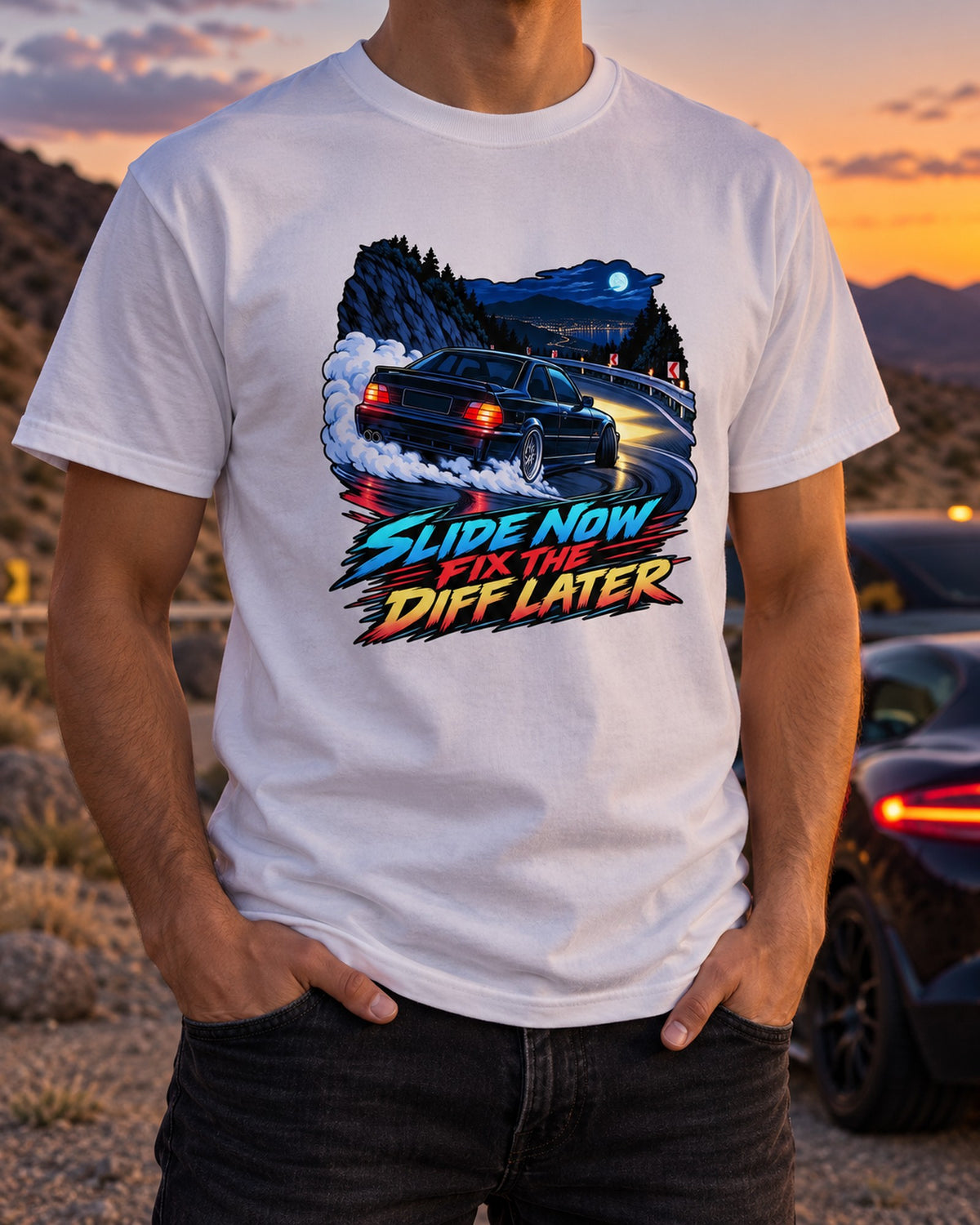 BMW E36 M3 S50 Spec Sheet Shirt, Car Guy Tee T-Shirt White worn hero