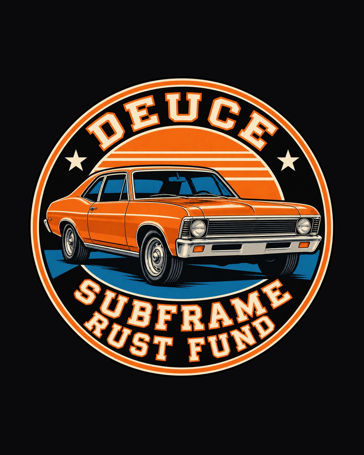 1968 Nova Deuce Subframe Rust Fund Round Crest Shirt design only