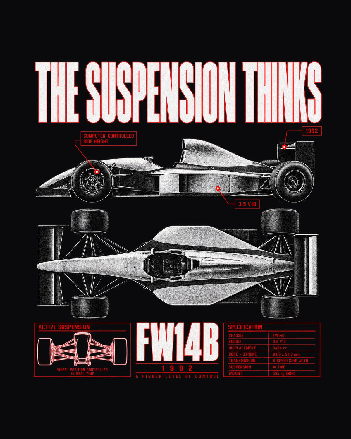 Williams FW14B Active Ride Spec Shirt, 1992 Formula 1 Tee design only