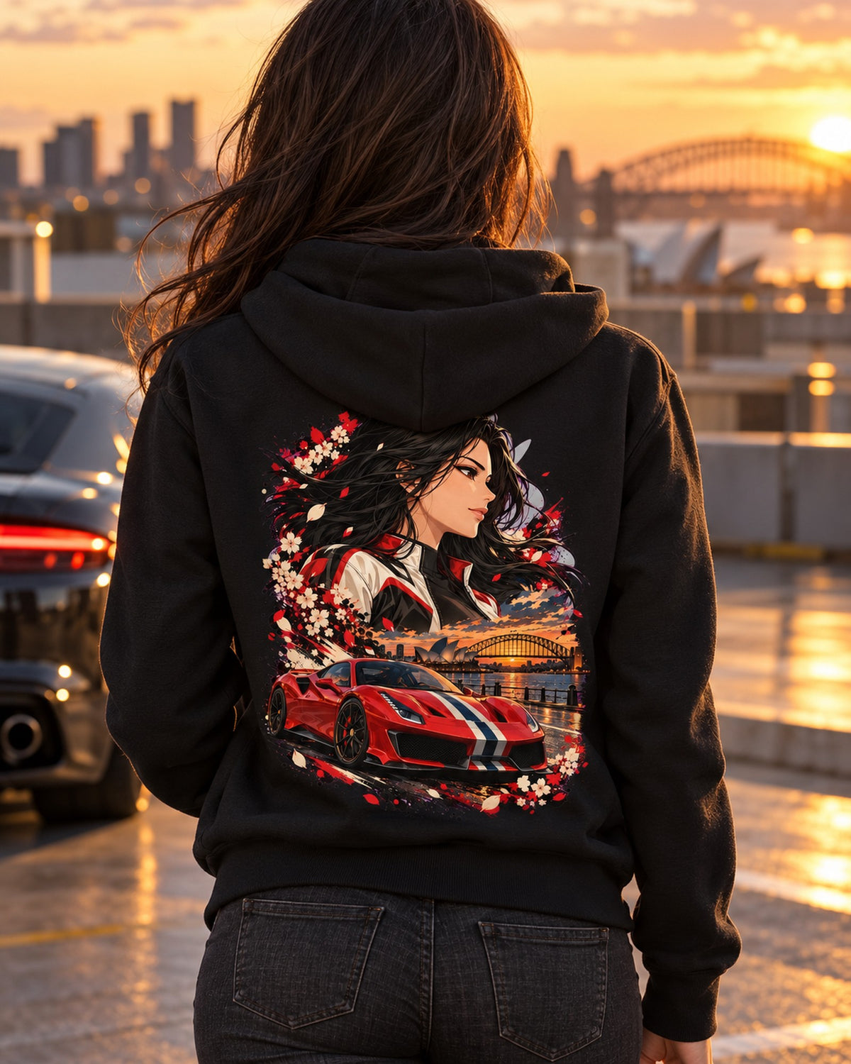Ferrari 488 Pista Anime Girl Shirt, Hoodie & More Zip Hoodie Black worn hero