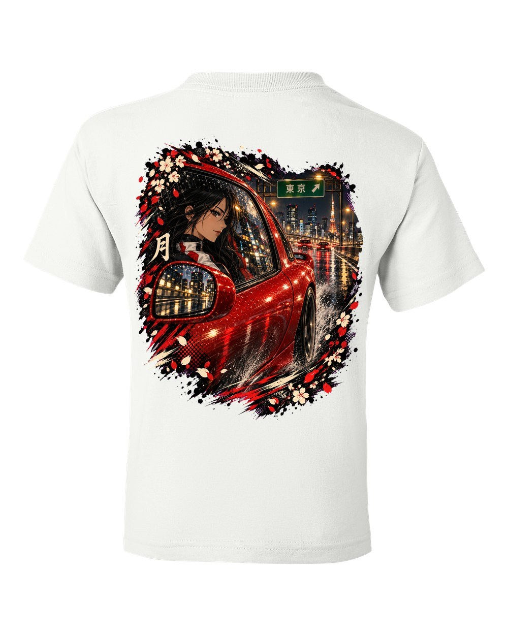 Mazda RX-7 FD Anime Girl Kids Tee White back