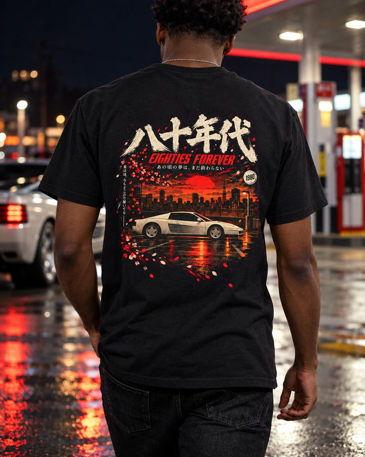 Ferrari Testarossa Eighties Forever Shirt, Hoodie & More T-Shirt Black worn hero