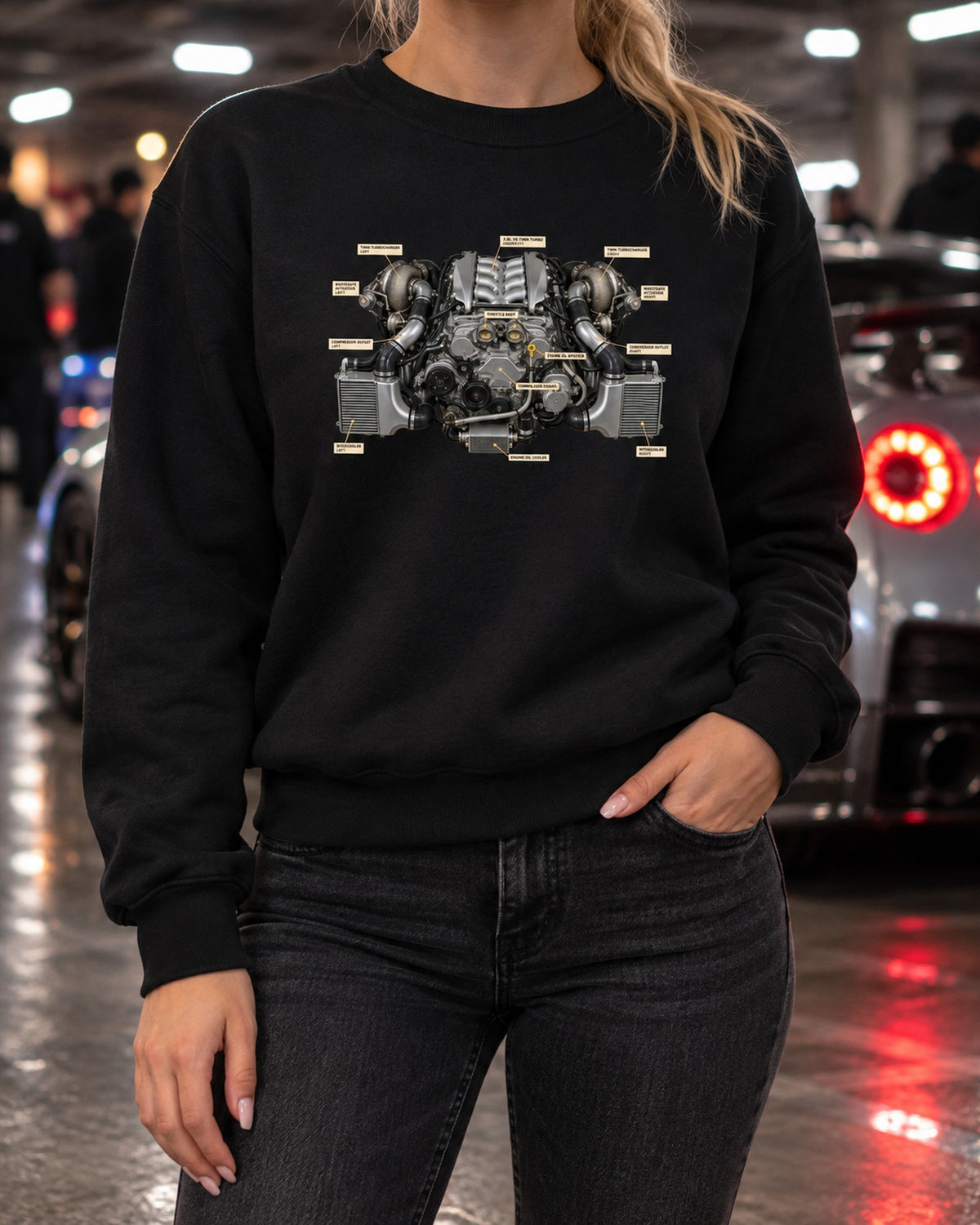 Nissan GT-R R35 2009 Premium Dimension Blueprint Shirt Crewneck Black worn hero