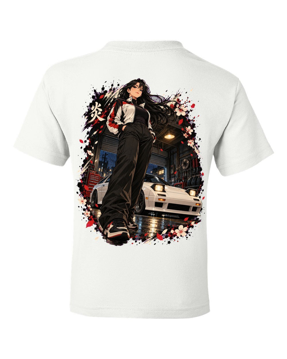 Mazda RX-7 FC Anime Girl Kids Tee White back