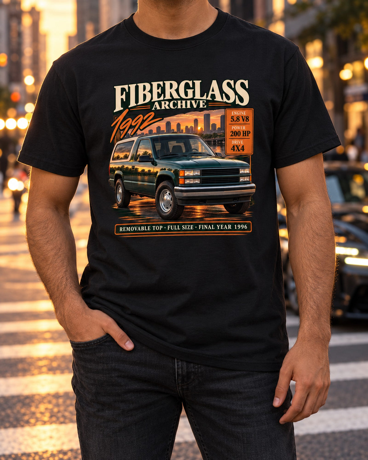 1992-96 Ford Bronco OBS Fiberglass Archive Shirt, Final Year T-Shirt Black worn hero