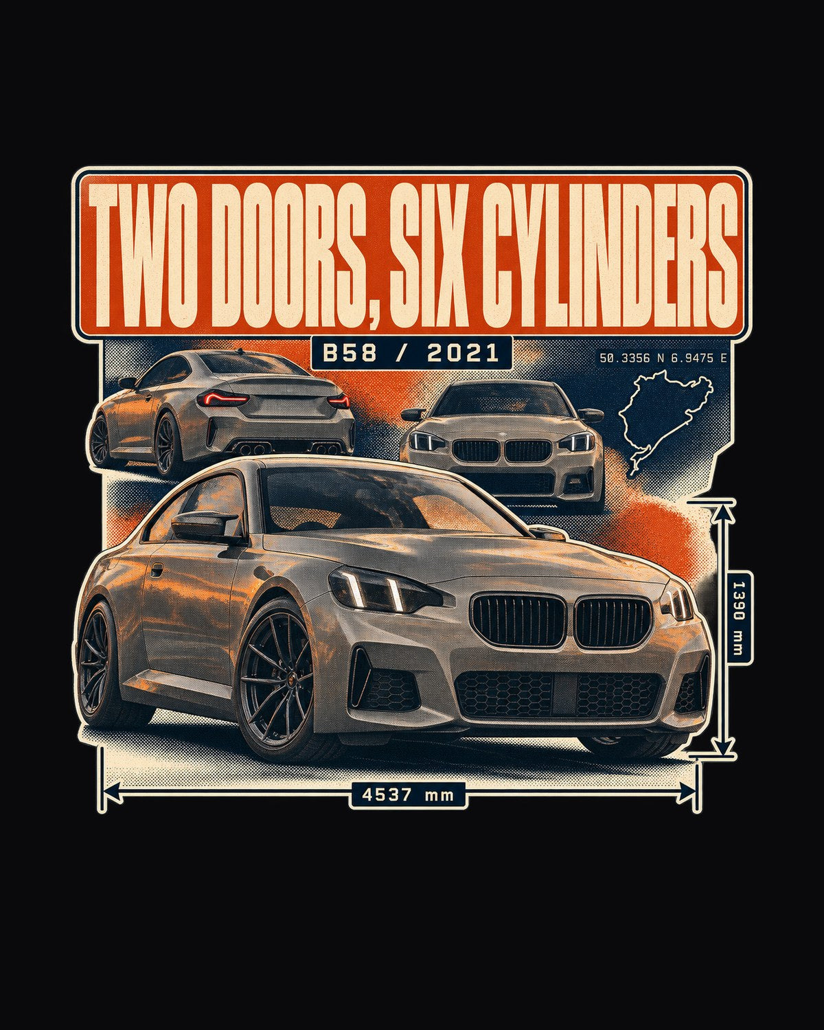 BMW M240i G42 Editorial Headline Shirt, Six Cylinders design only